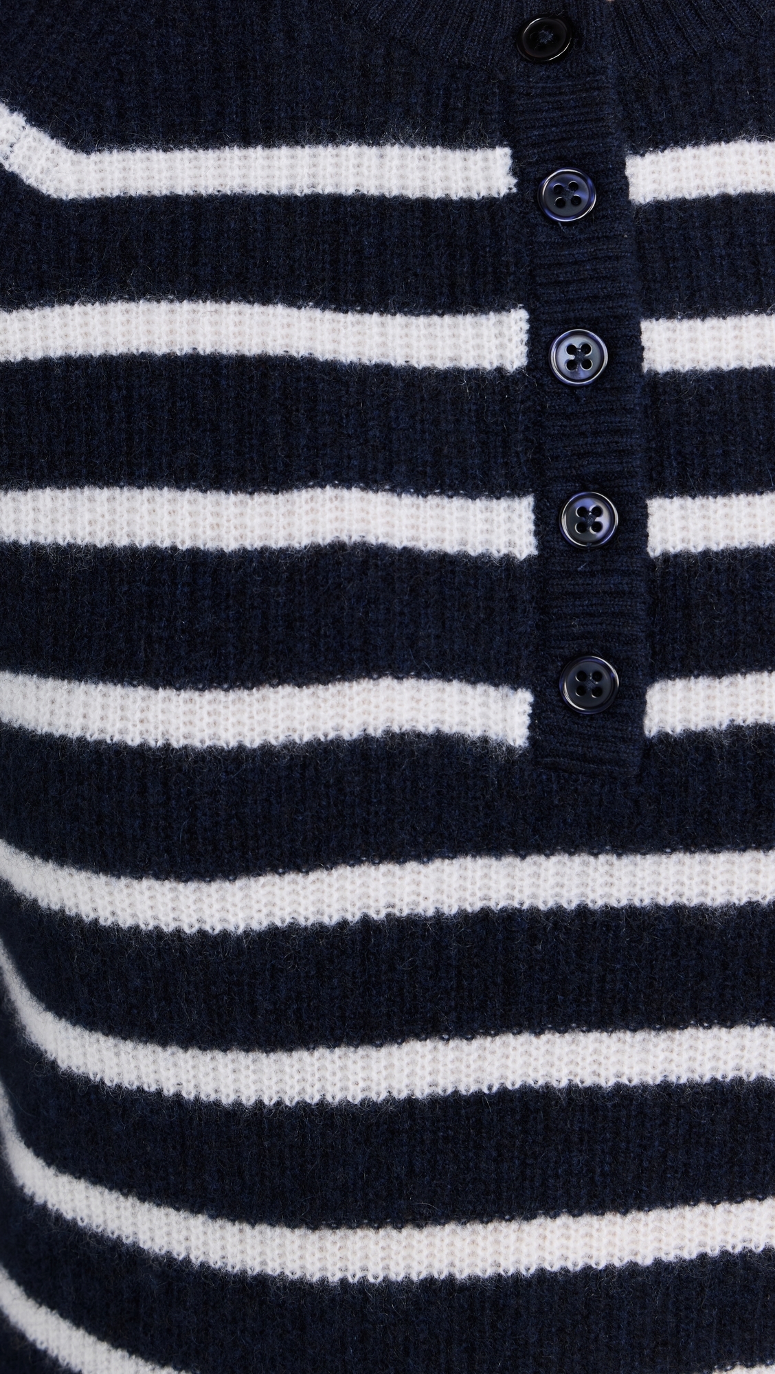 Cashmere Ribbed Button Henley Deep Navy/Soft White