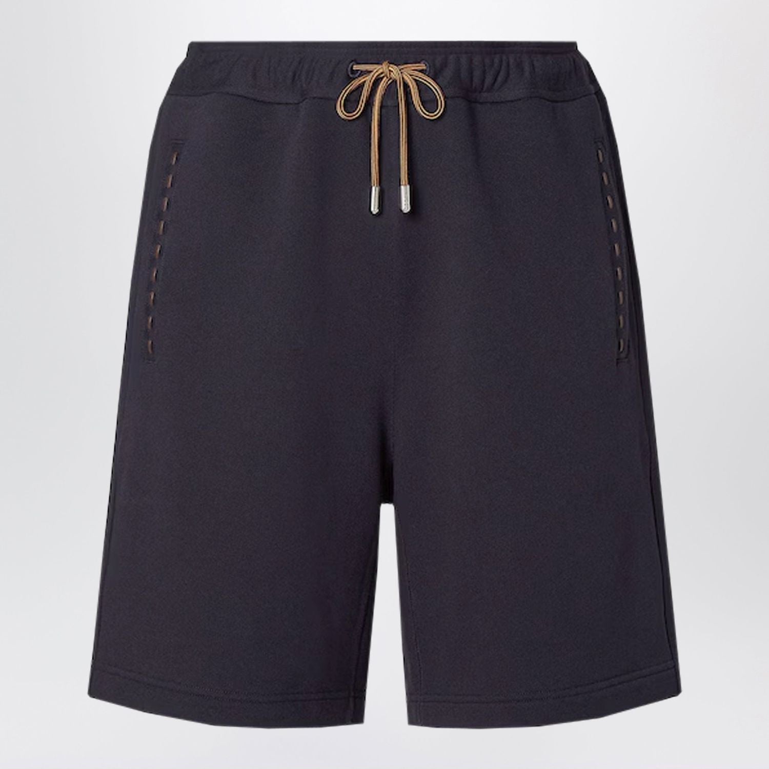 Men's Leather Bermuda Shorts with Contrast Stitching