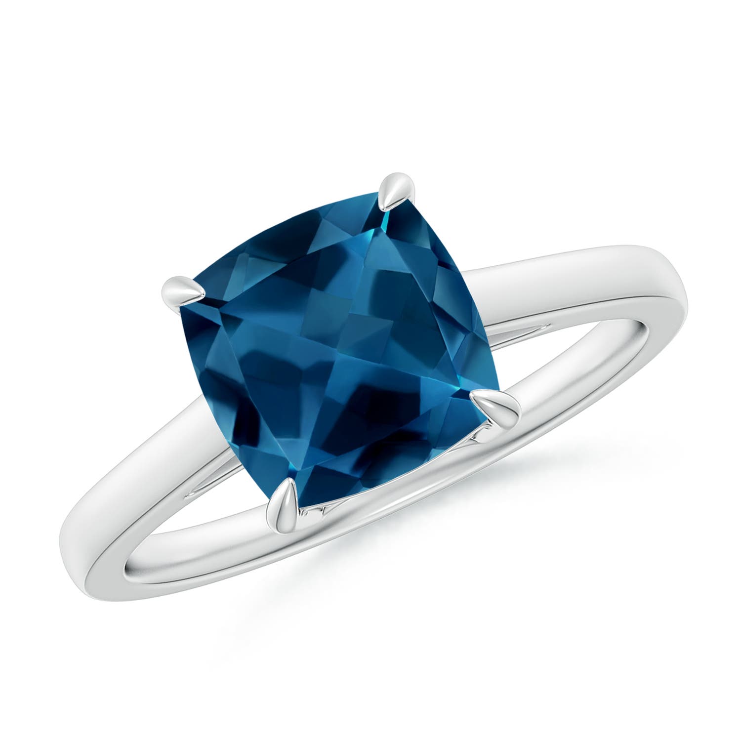 Angara 2.5 Carats Classic Solitaire Cushion London Blue Topaz Cocktail Ring in Platinum