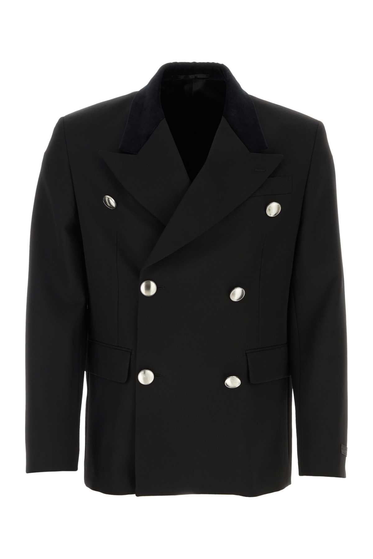 Double-Breasted Wool Blazer — Black