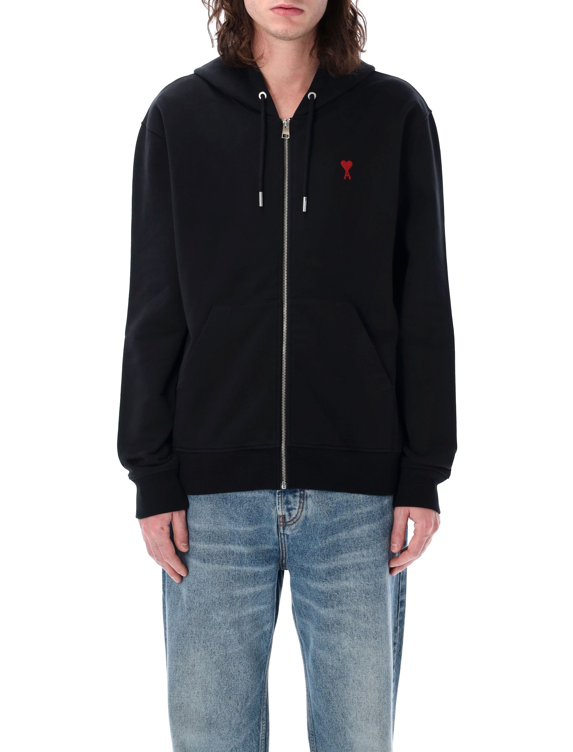 Men's Zip-Up Loopback Organic Cotton Hoodie with Logo Embroidery