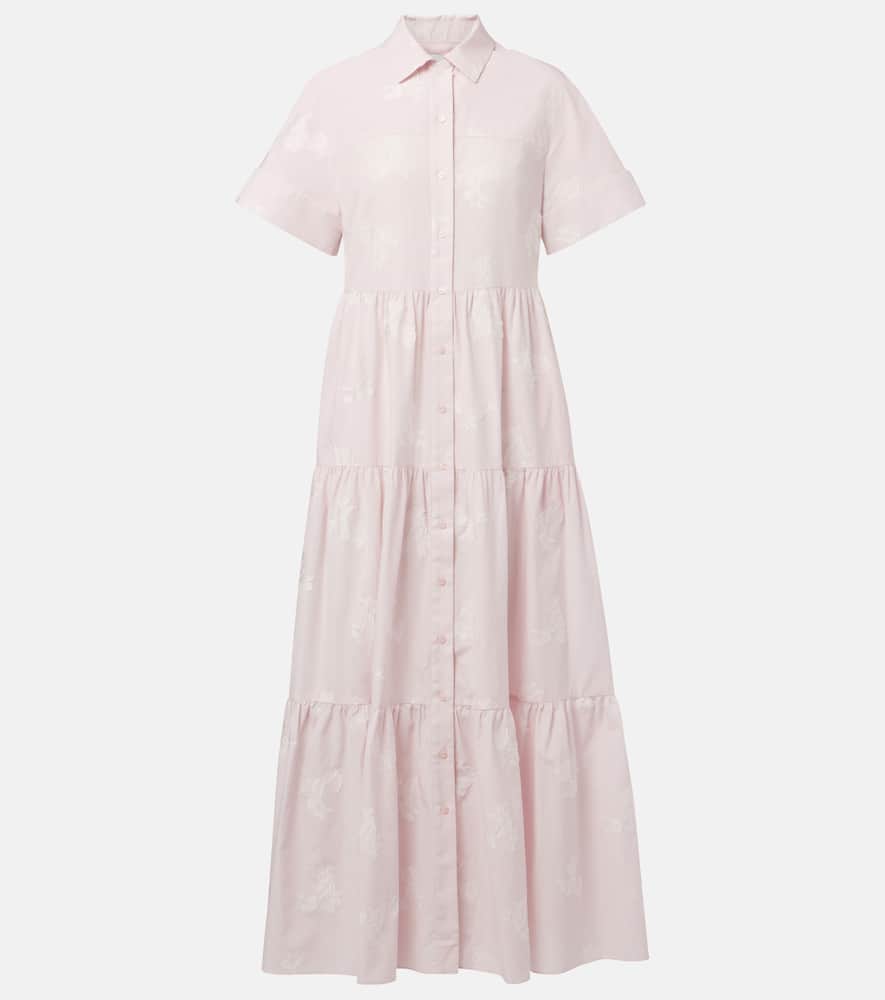 Embroidered tiered cotton shirt dress
