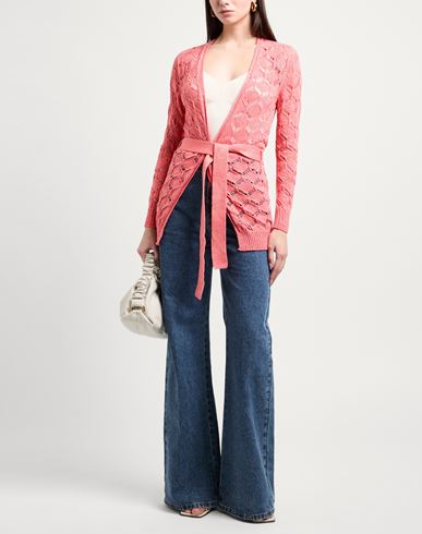 Pink Memories Woman Cardigan Salmon pink Size 10 Cotton, Acrylic, Metallic Polyester, Polyamide