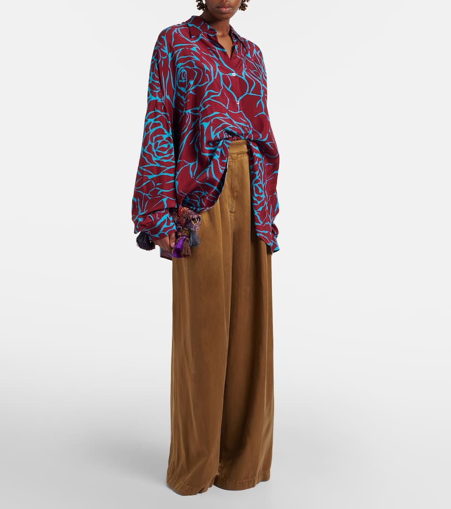 Printed oversized satin shirt