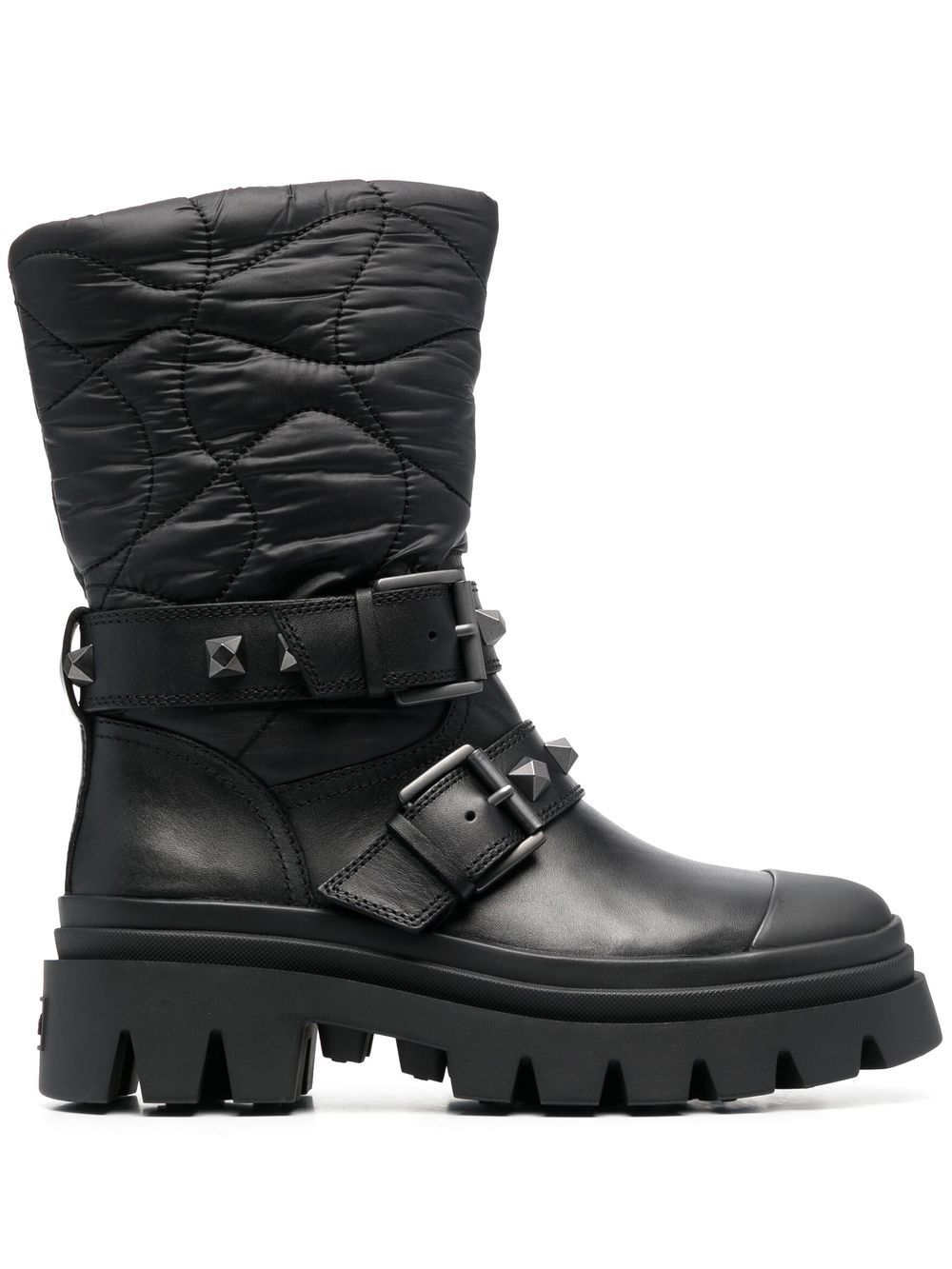 Buckle-detail faux leather boots - Black
