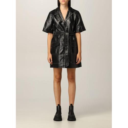 Leather shirt minidress - Black
