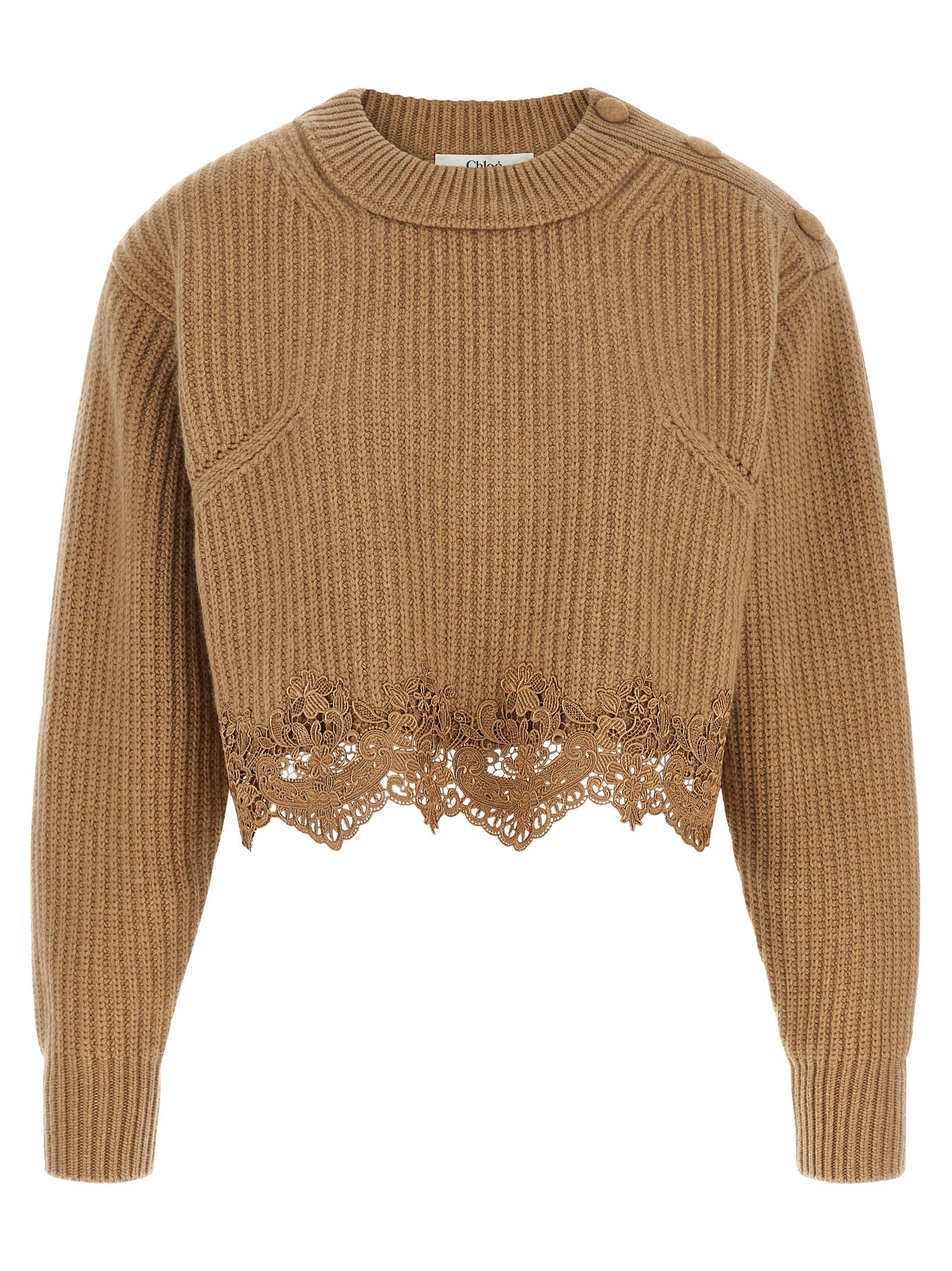 Wool-Cashmere Guipure Lace Cardigan — Beige