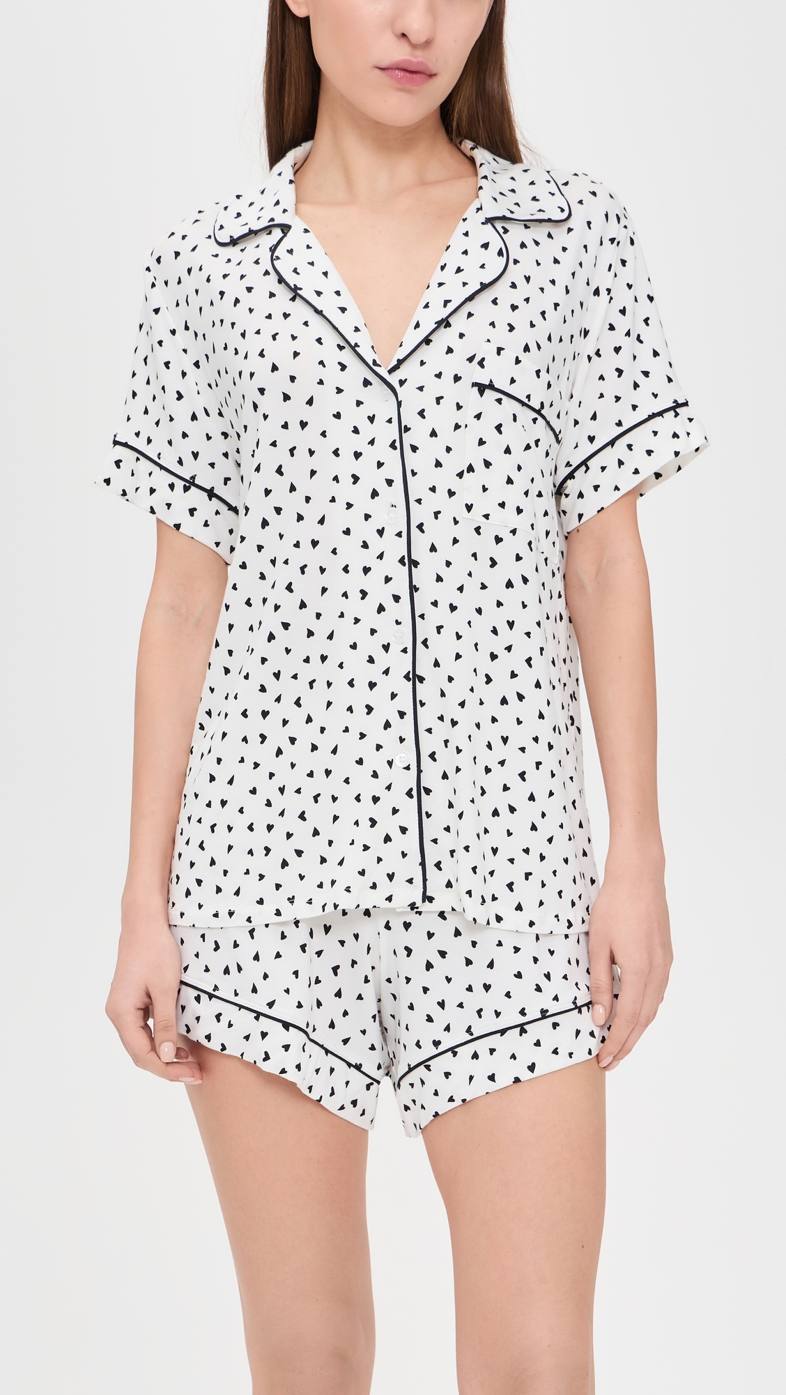 Gisele Printed Short Pajama Set Heart To Heart Black/Black