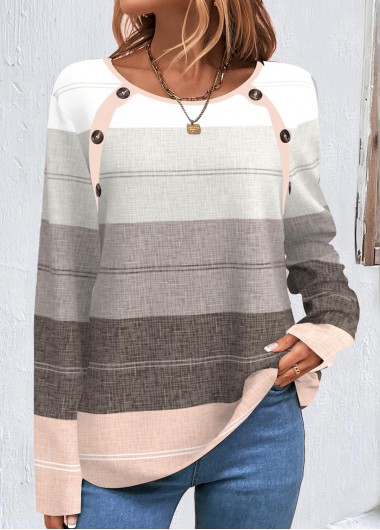 Modlily Multi Color Button Long Sleeve T Shirt