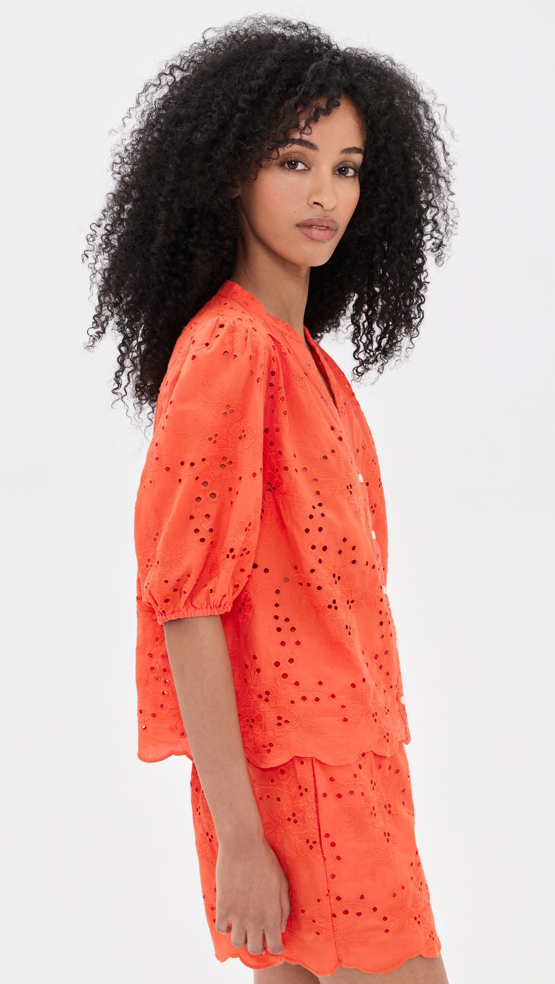 Loren Vermillion Eyelet Blouse Vermillion