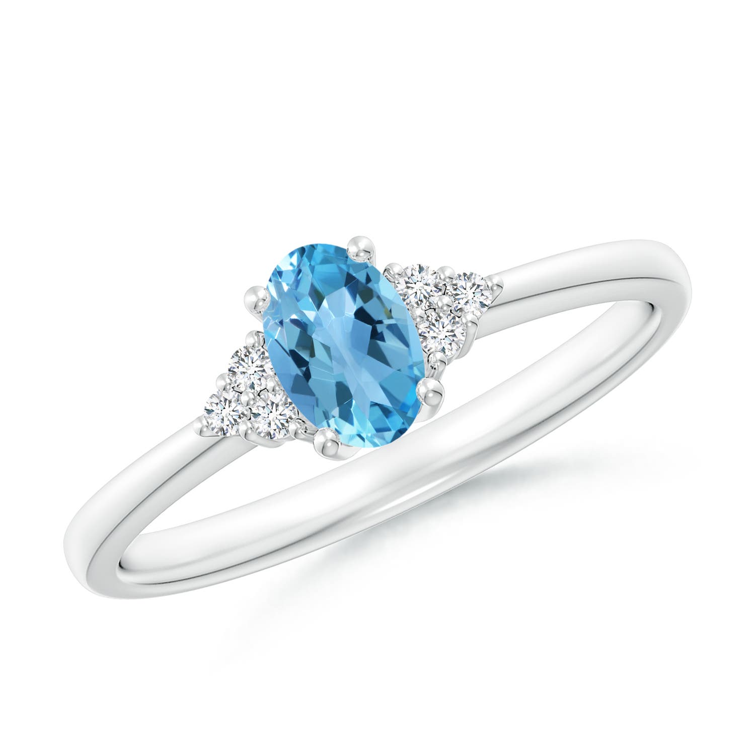 Angara 0.54 Carat Solitaire Oval Swiss Blue Topaz Ring with Trio Diamond Accents in Platinum