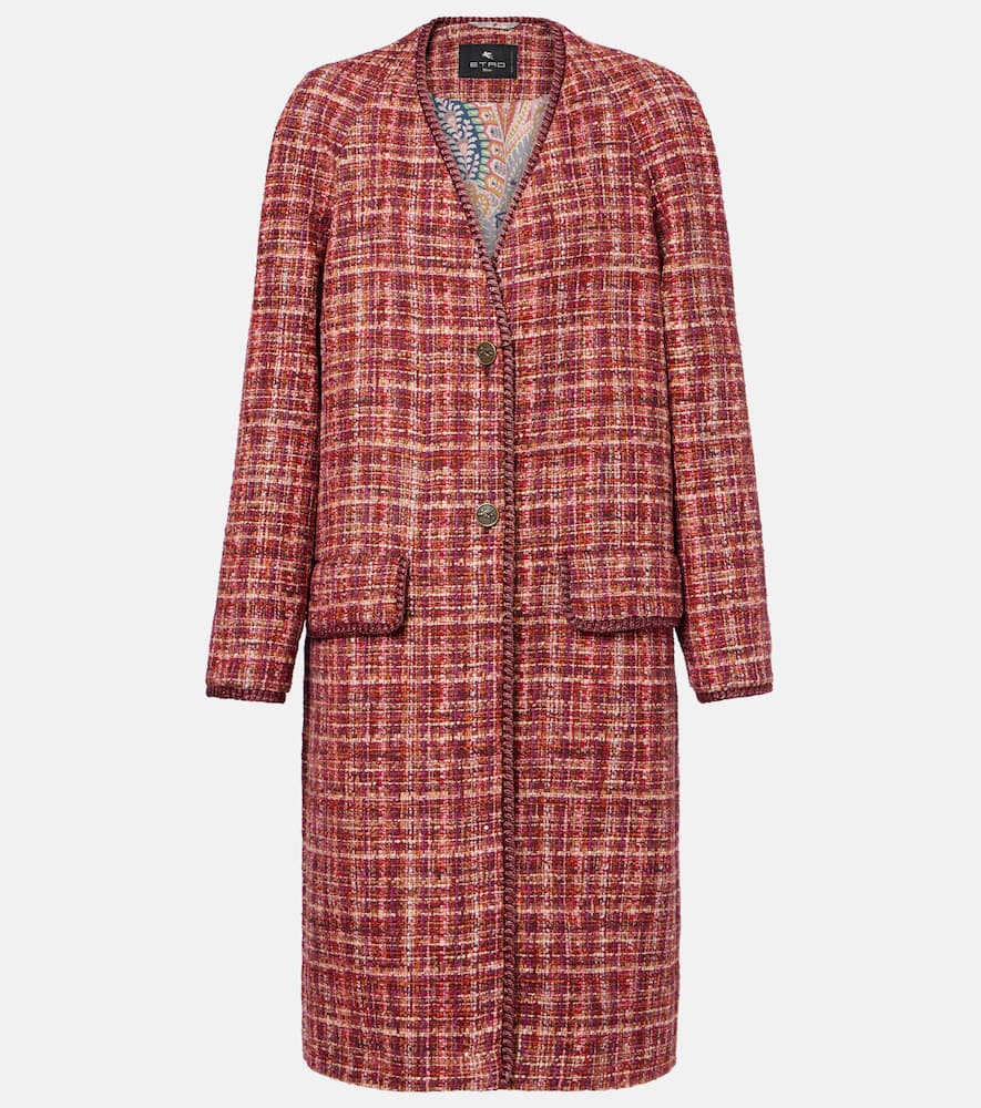 Checked cotton and wool-blend coat