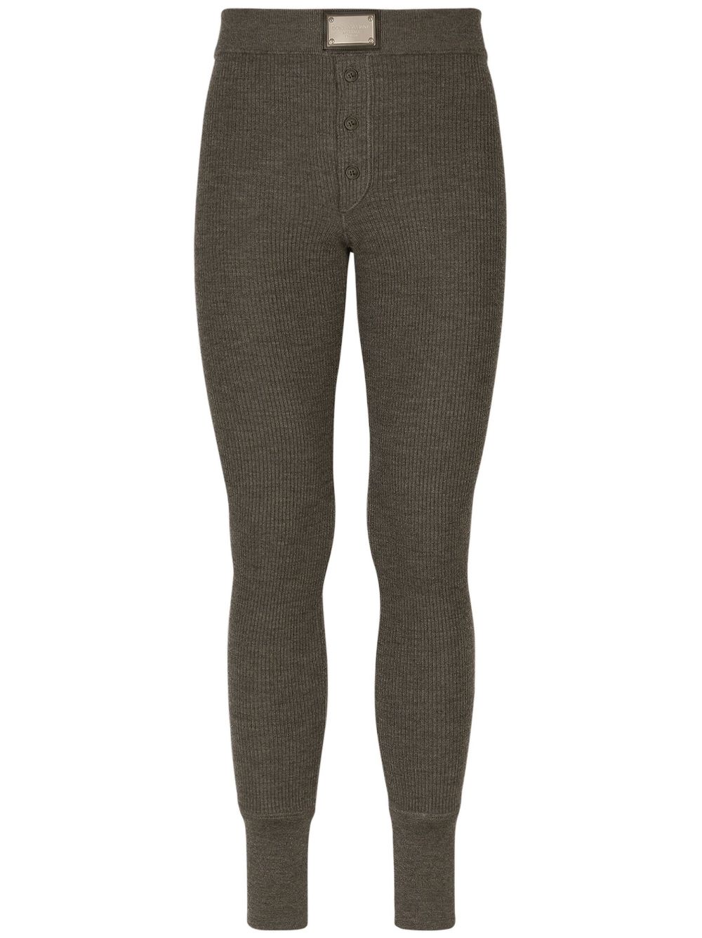Logo-plaque ribbed-knit trousers - Grey