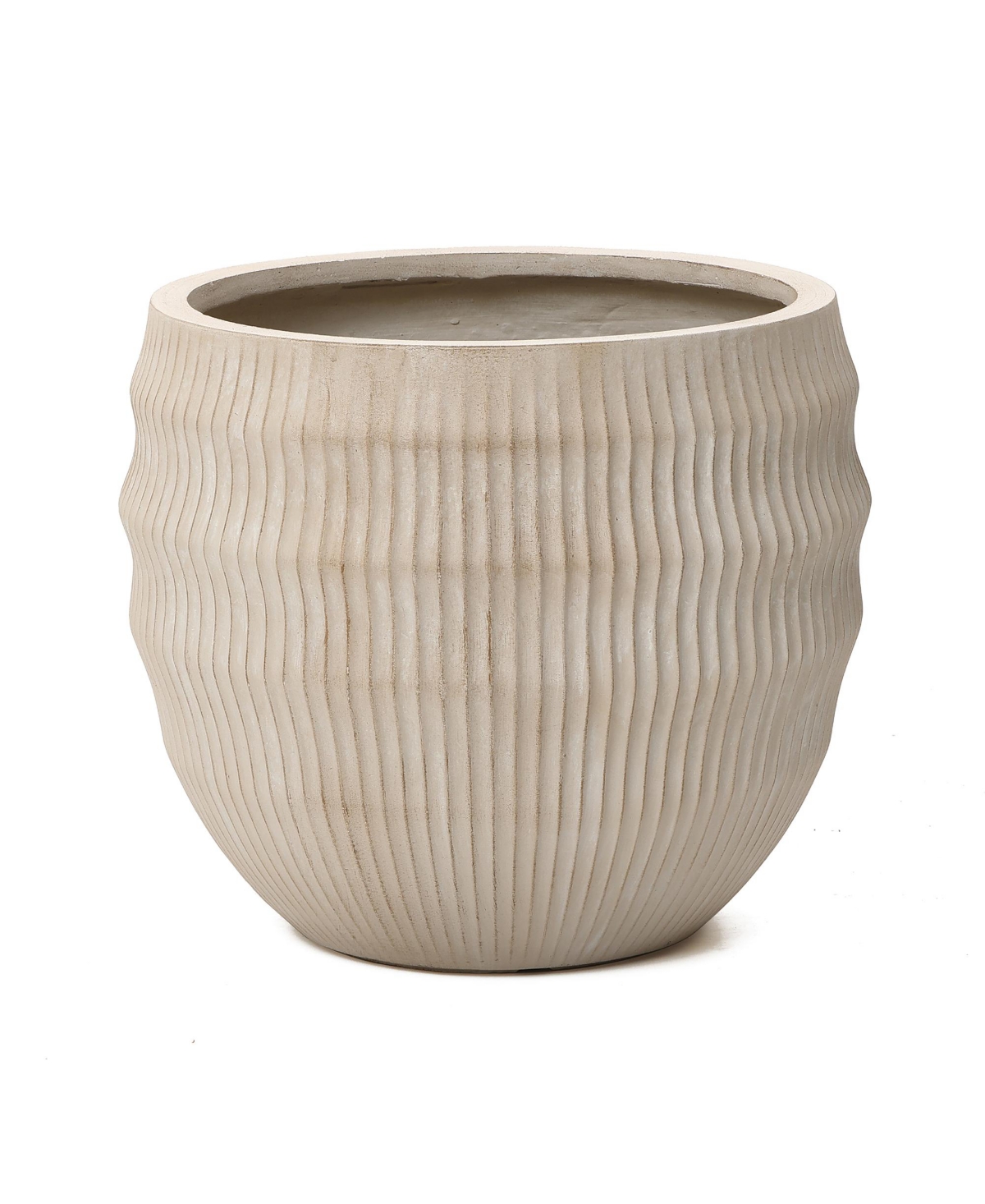 17.5" Dia Round Planter, Large Pots for Plants with Drainage Hole, Modern Wavy Textured Decorative Planter Pots for Indoor Plants - Bei
