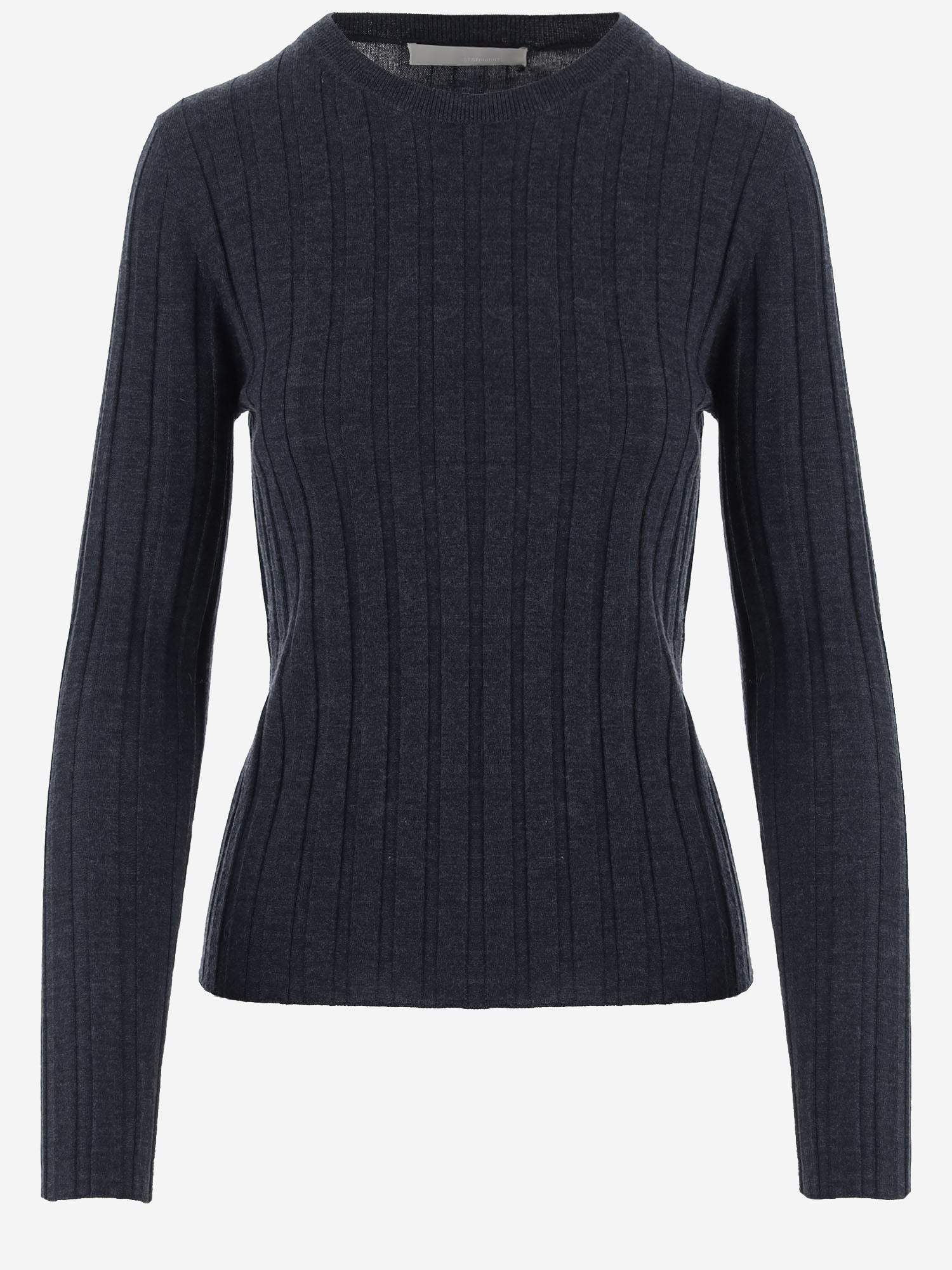 Ribbed Wool Knit Sweater — Gray