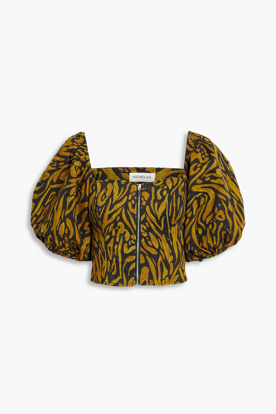 Nicholas - Cropped leopard-print cotton-blend twill top - Black - US 0
