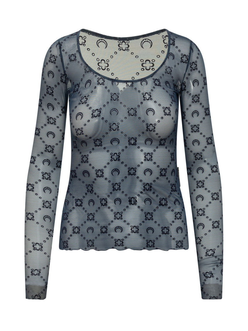 Blue Geometric Scoop Neck Top