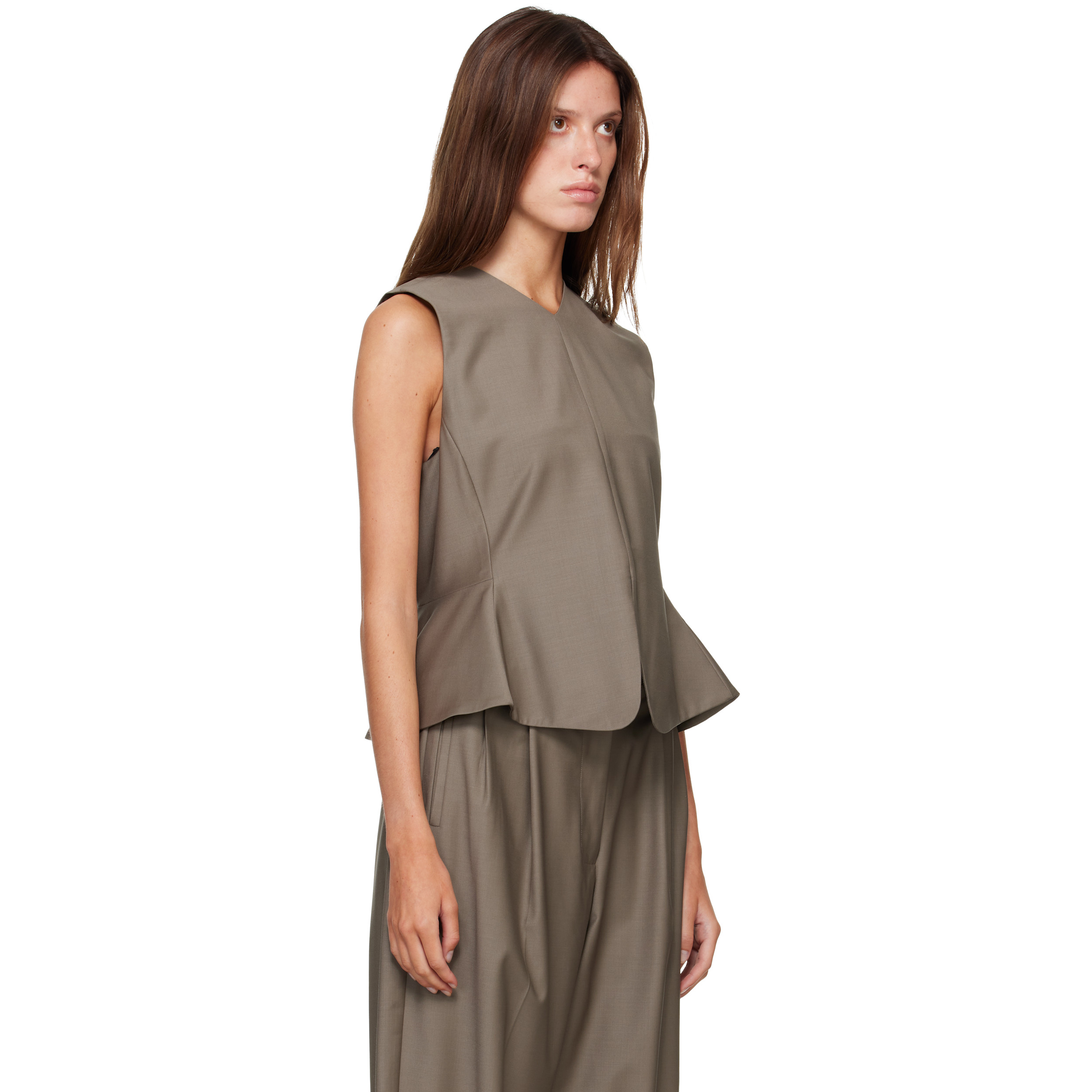 Beige Tailored Peplum Top