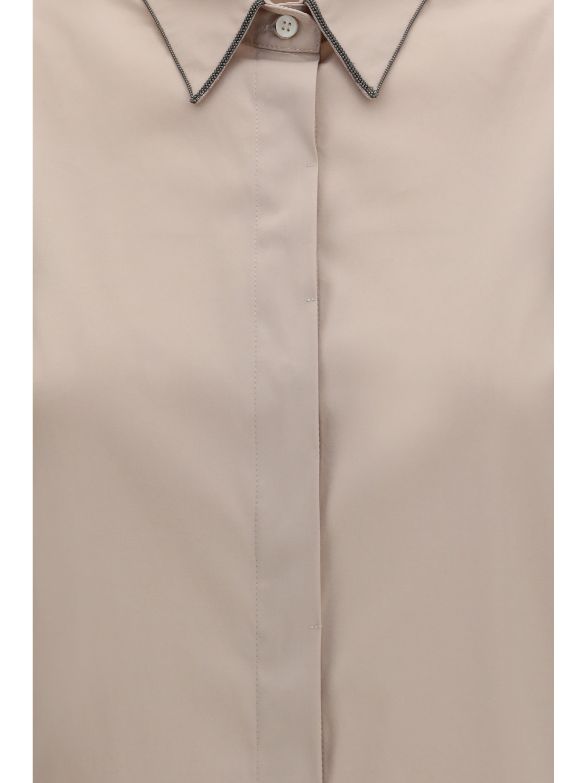 Monile-Embellished Cotton Shirt — Beige
