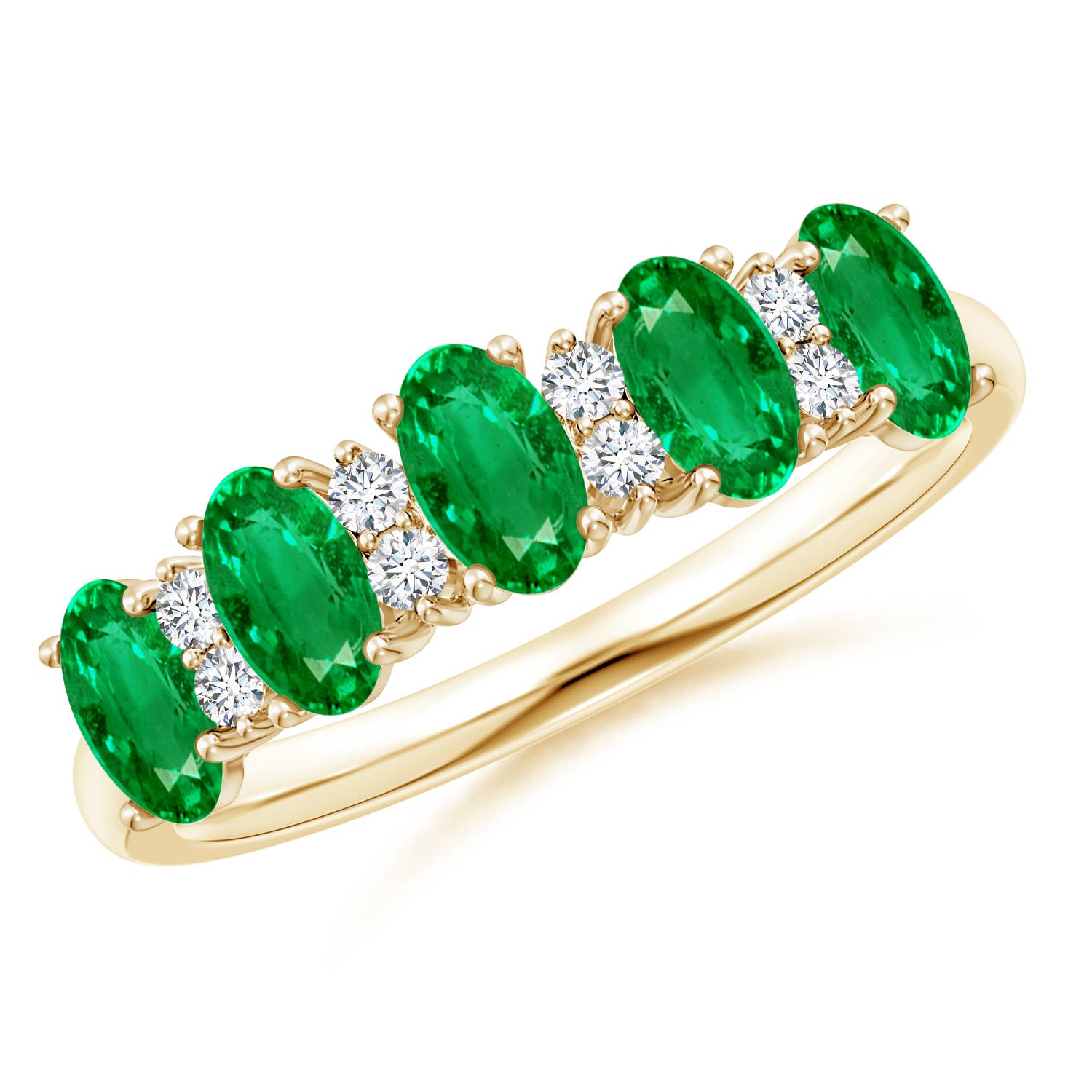 Angara 1.0 Carat Five Stone Emerald and Diamond Wedding Ring in 14K Yellow Gold