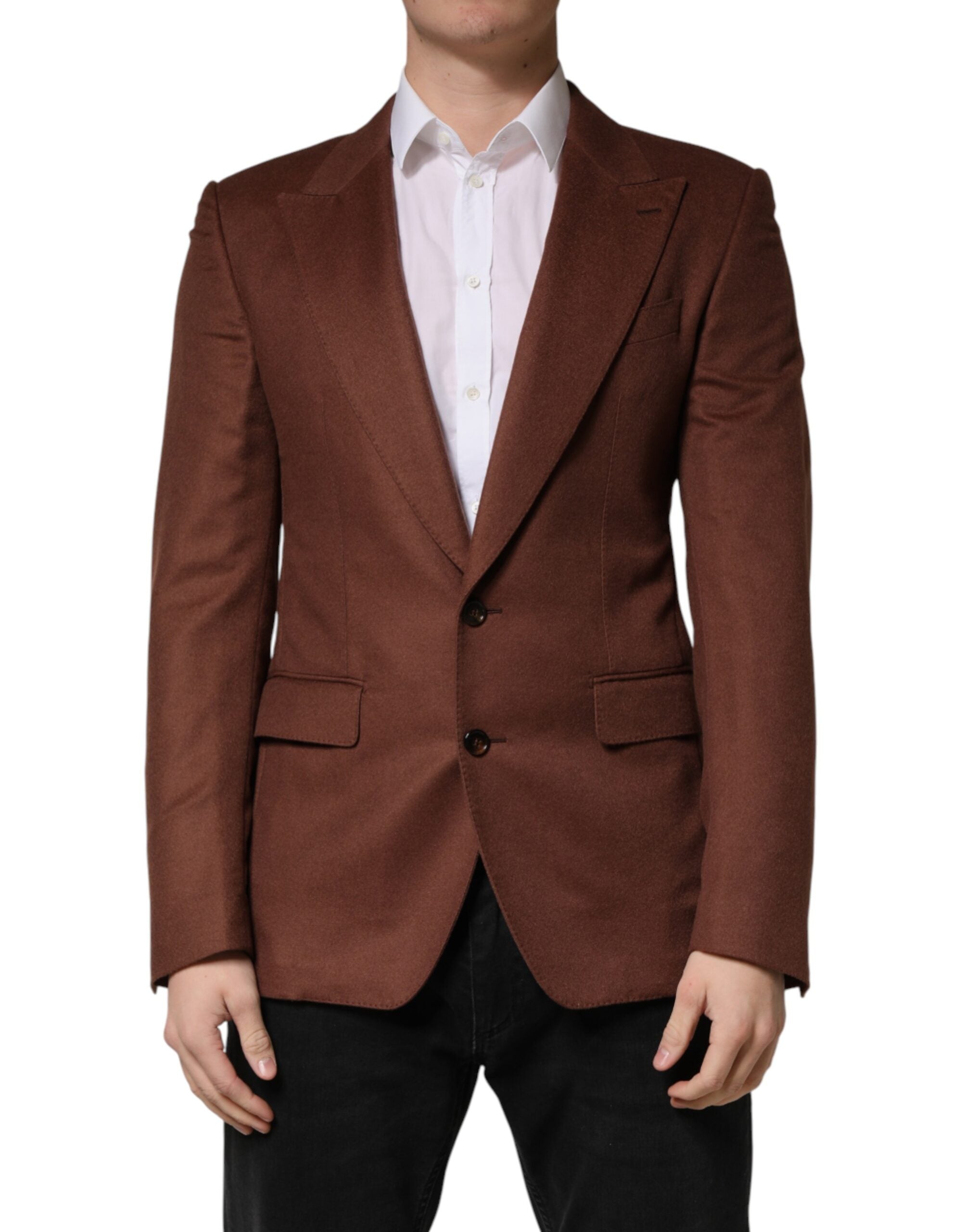 Cashmere Silk Single-Breasted Blazer — Brown