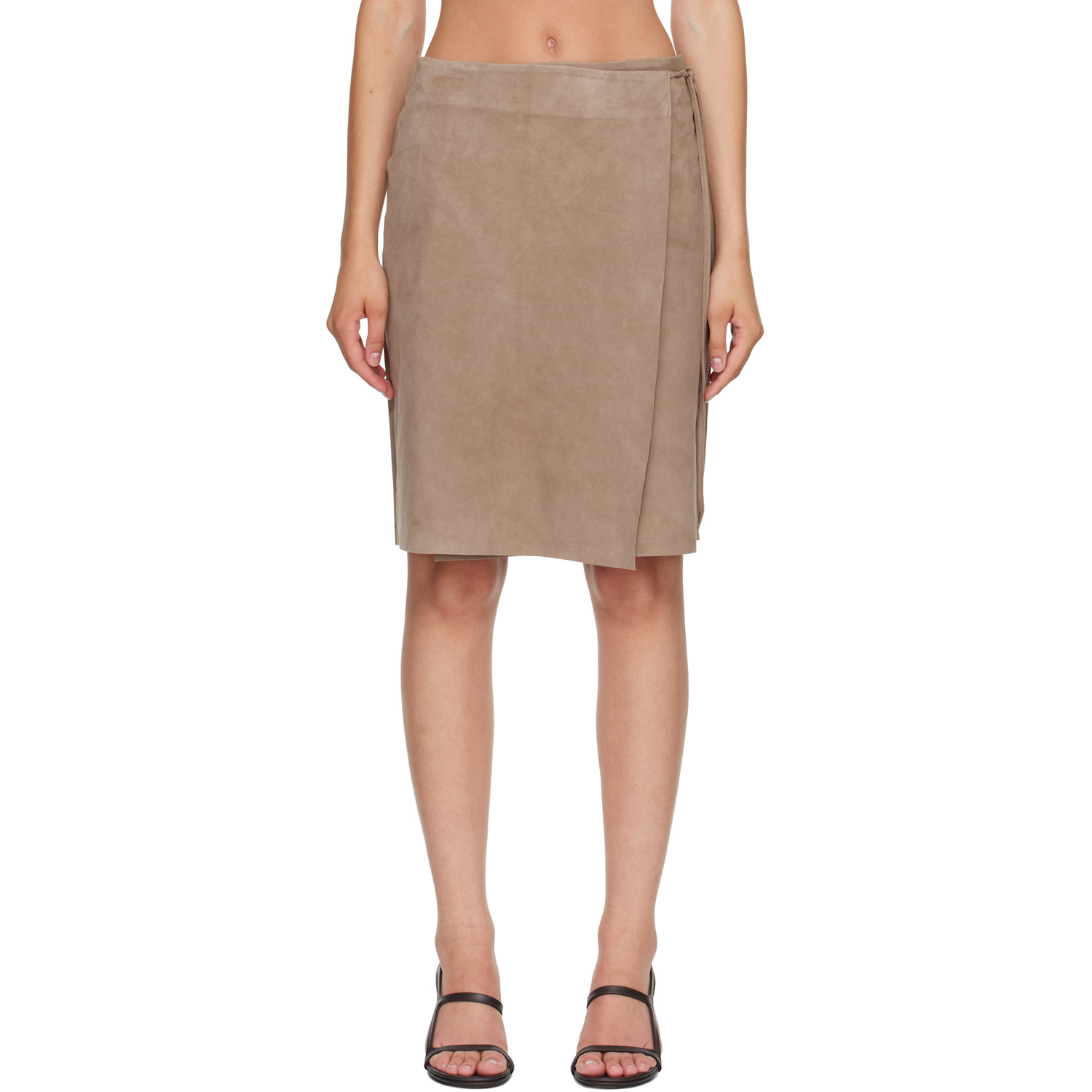 Taupe Suede Everyday Wrap Midi Skirt