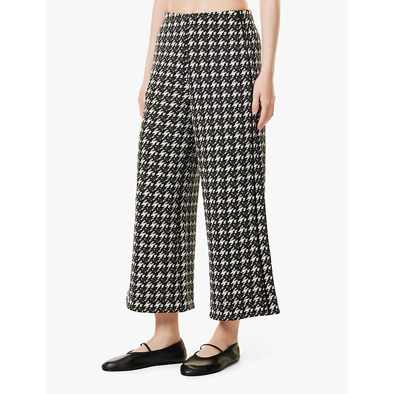 Womens Black/deep Autumn Ol Houndstooth Wide-leg Cropped Woven Trousers