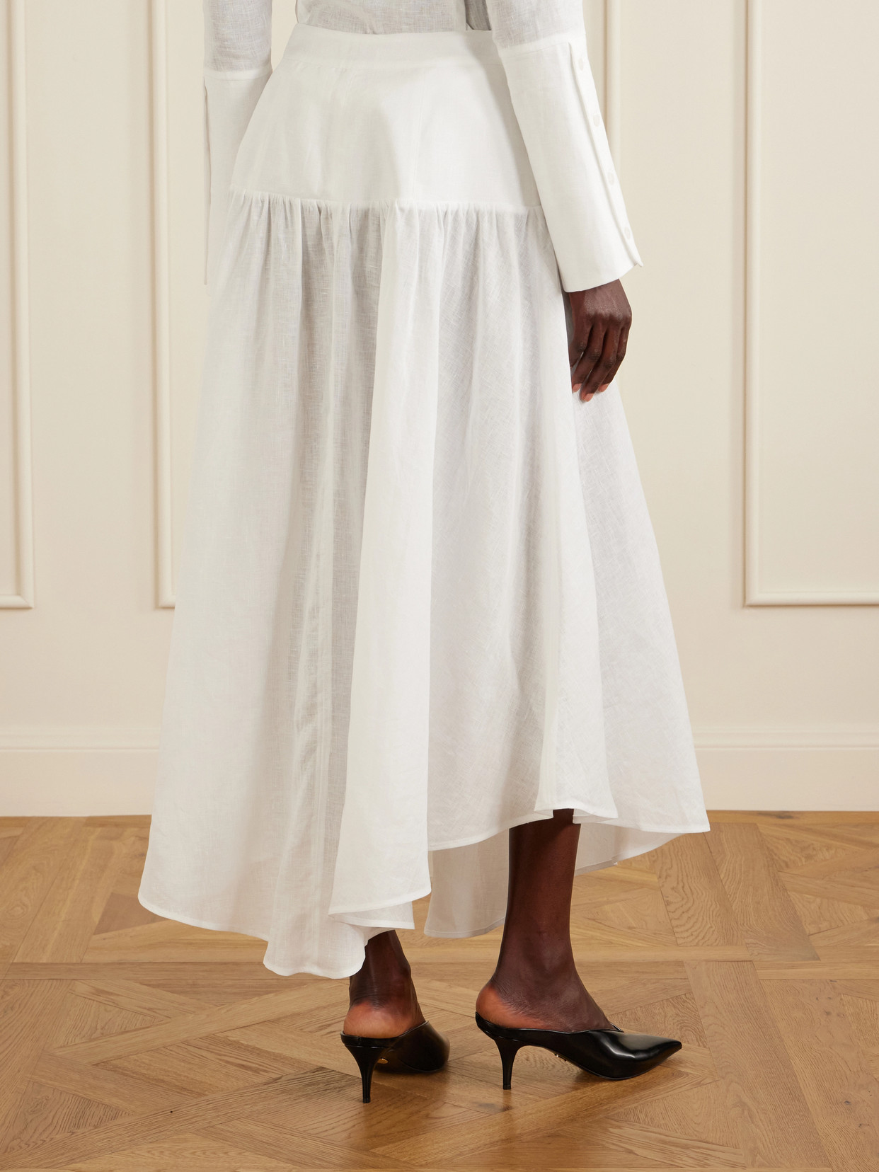 Morocco Gathered Linen Maxi Skirt - White