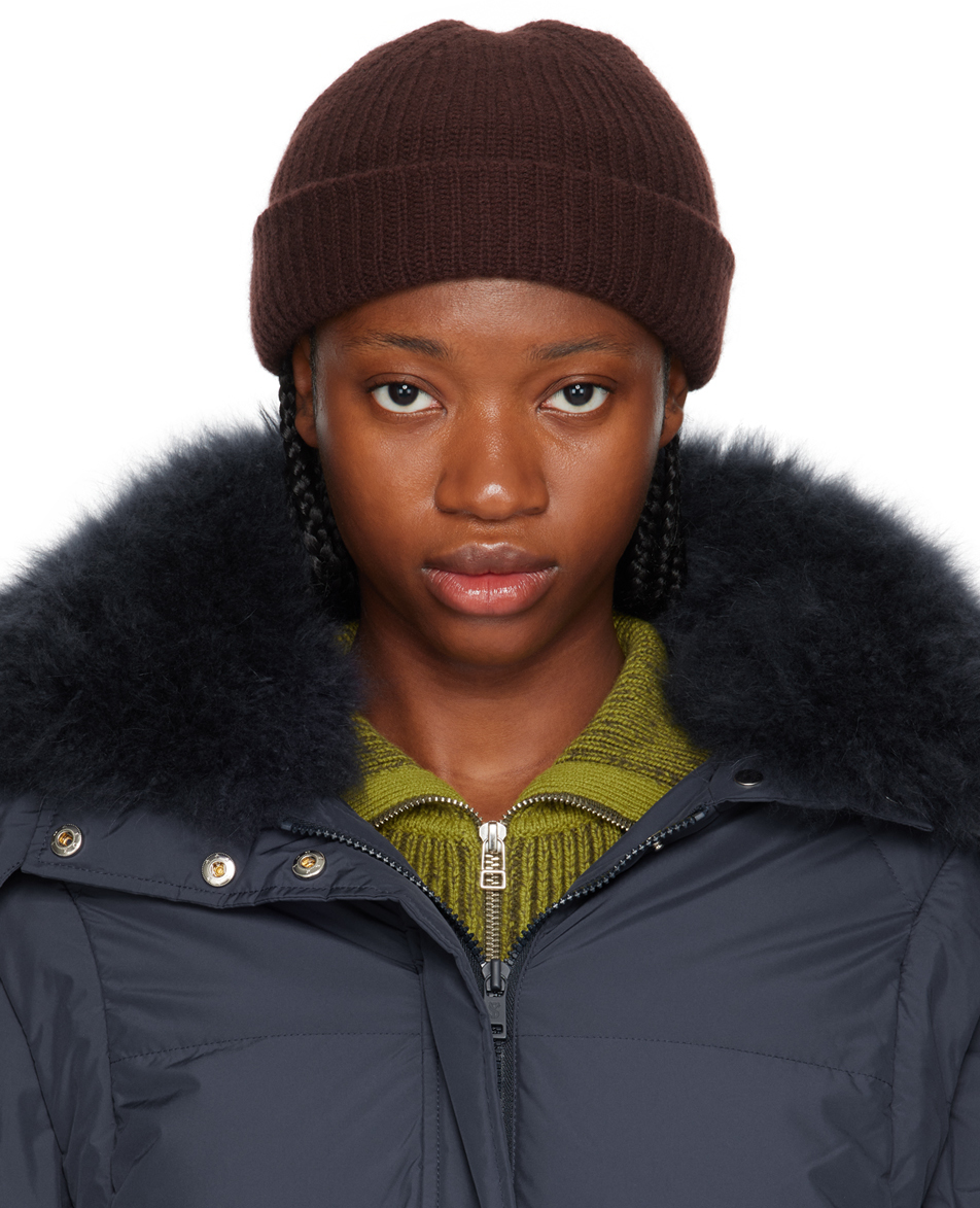 Yves Salomon Brown Ribbed Beanie
