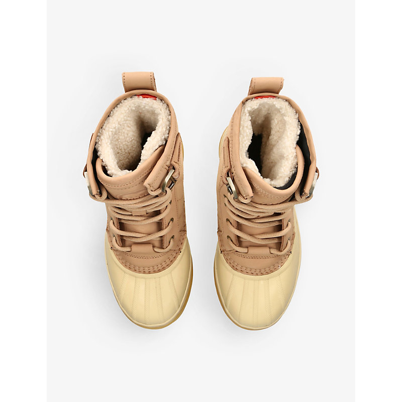 Womens Beige Comb Caribou Logo-print Woven Ankle Boots