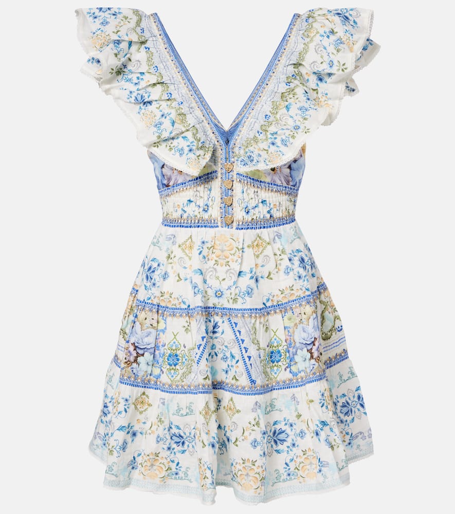 Embellished floral linen minidress