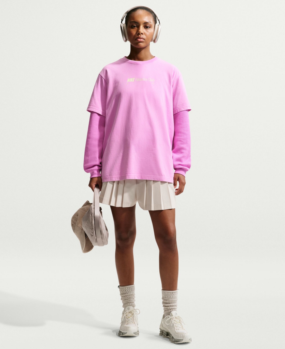 Women's Long-Sleeve Oversized Cotton T-Shirt - Lightt Magenta