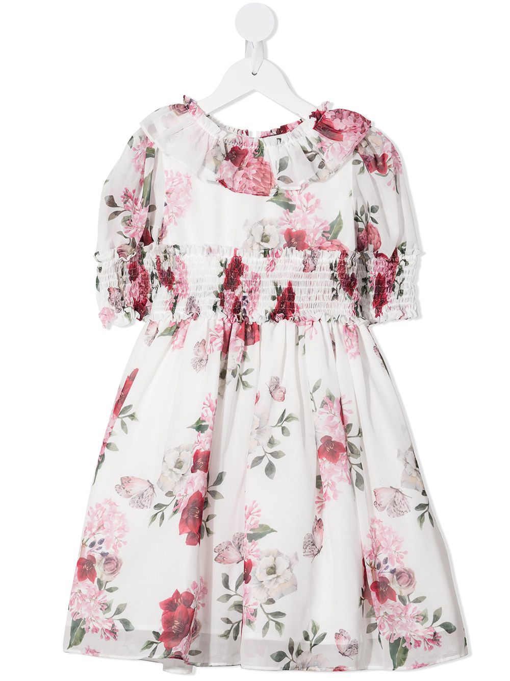 Floral-print shirred smock dress - White