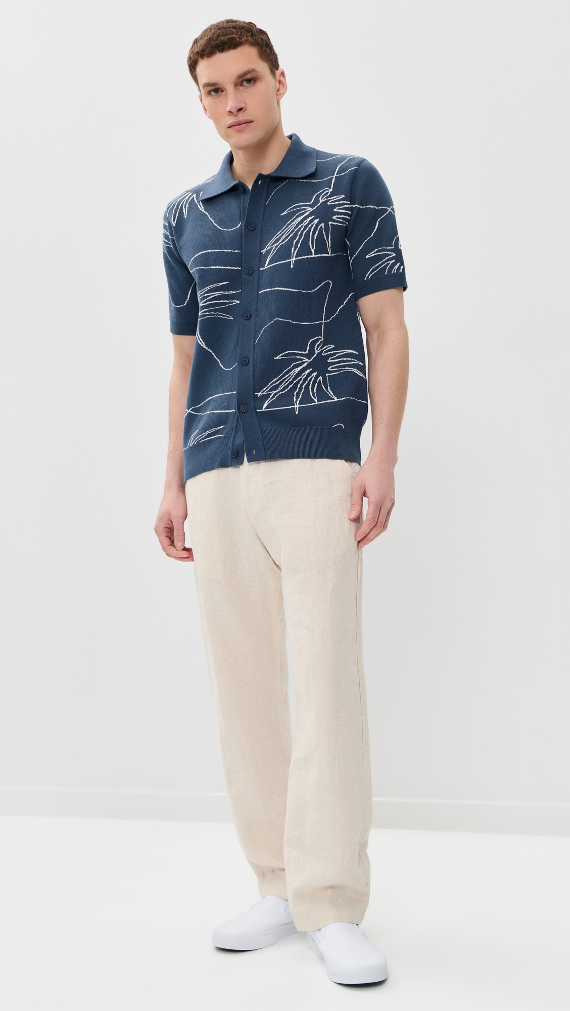The Palms Knit Collared Shirt Blue