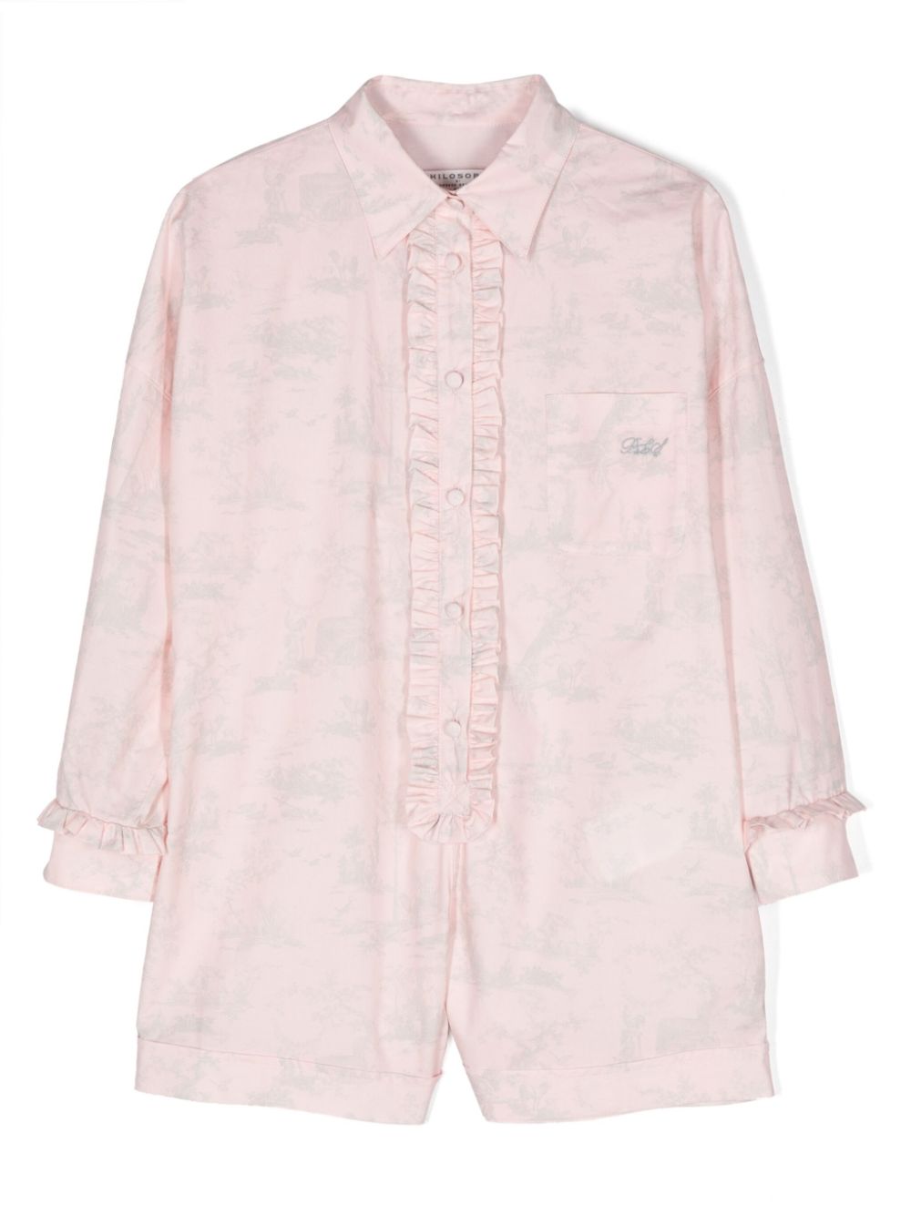 Toile de Jouy-print poplin playsuit - Pink