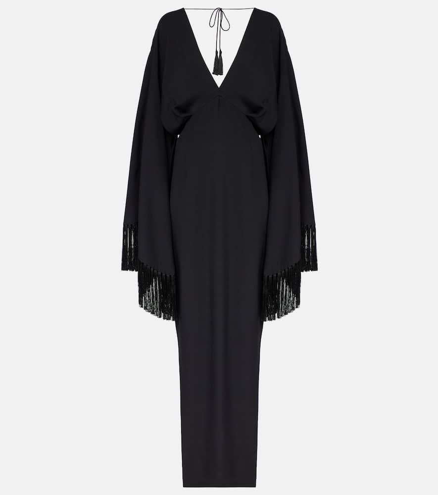 Magnifique fringed crêpe gown