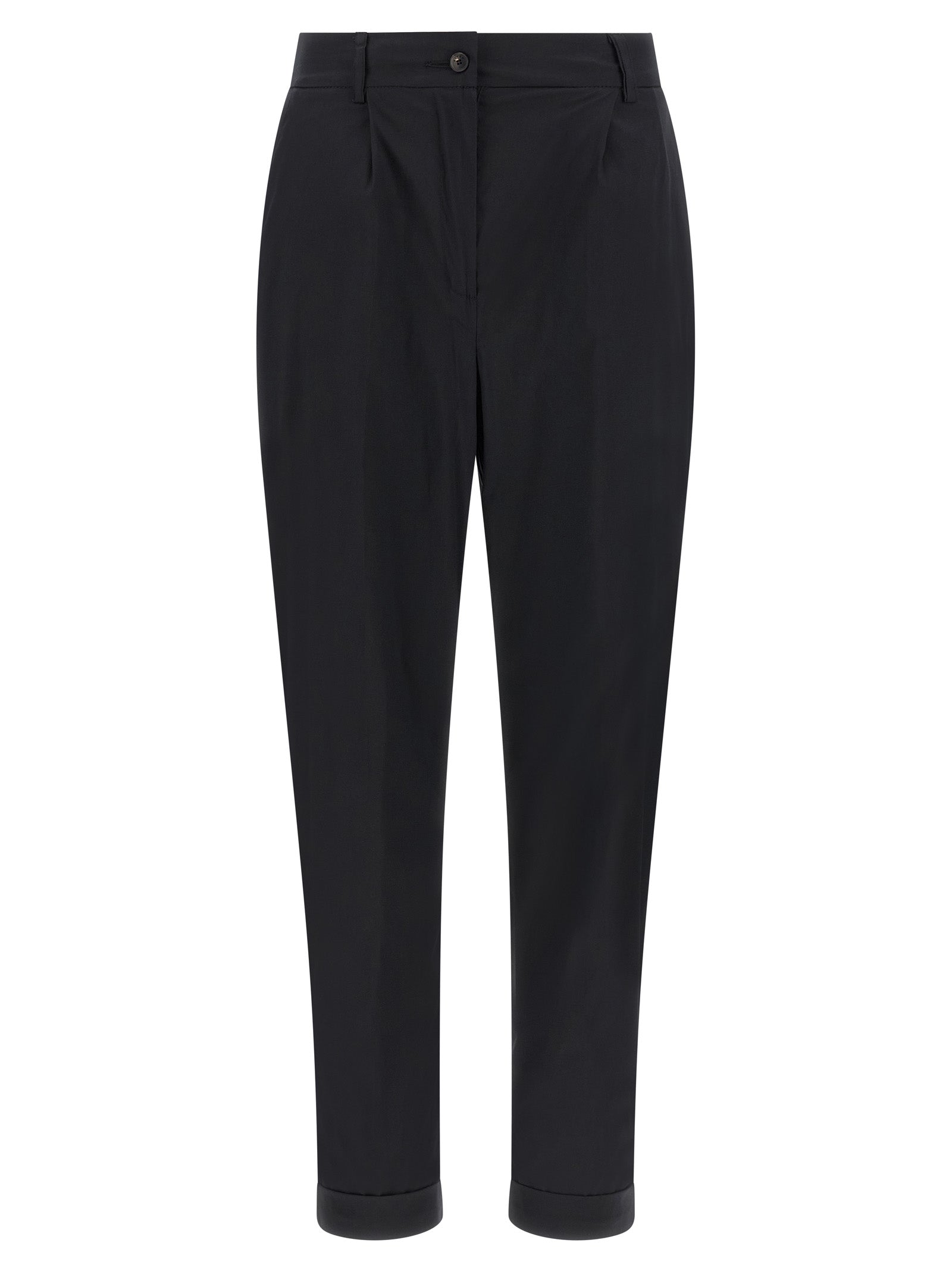 Stretch Cotton Poplin Trousers — Black