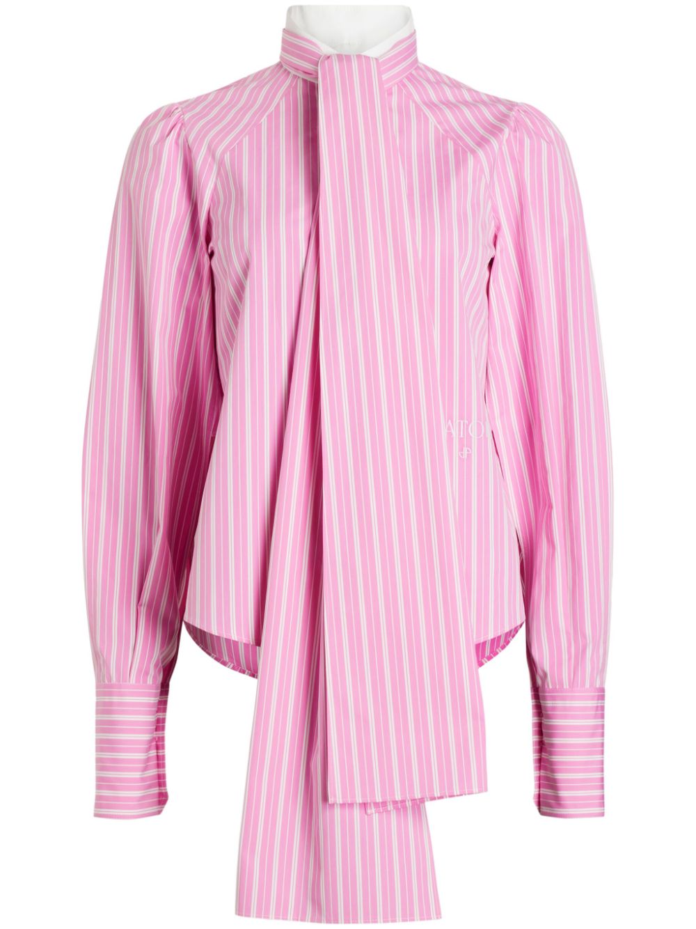 Pussy-bow striped cotton shirt - Pink