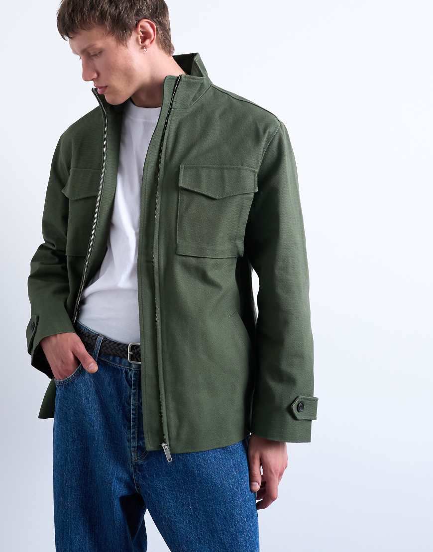 Double pocket canvas jacket in green