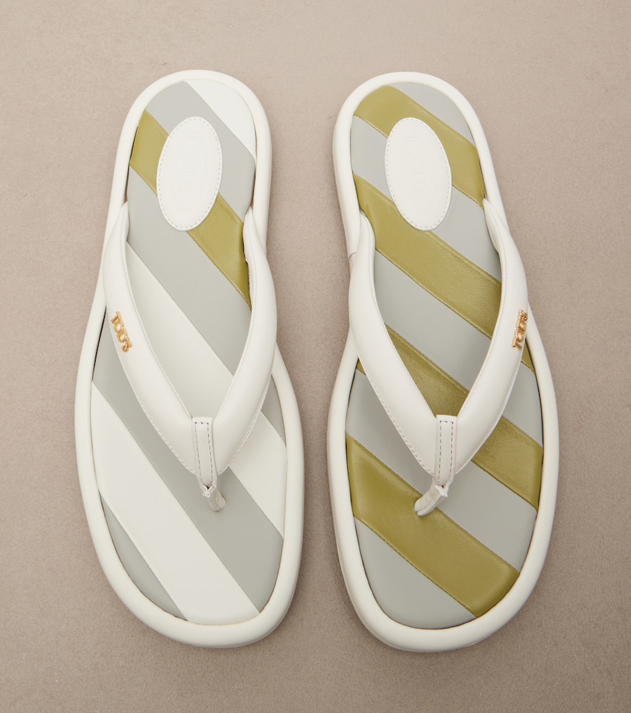 Striped leather thong sandals