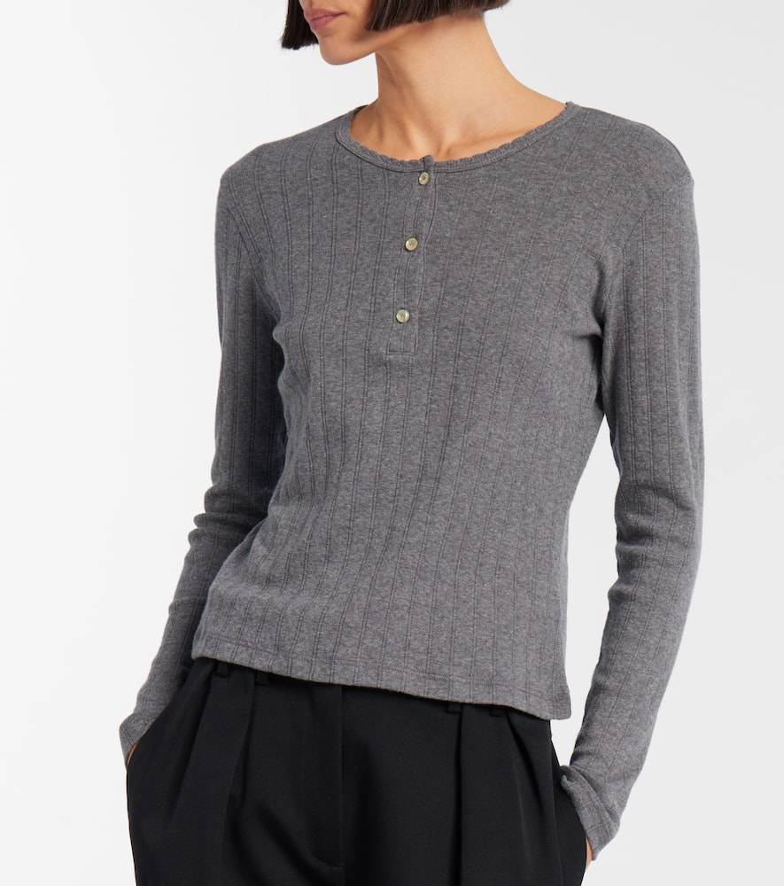 Pointelle cotton Henley shirt