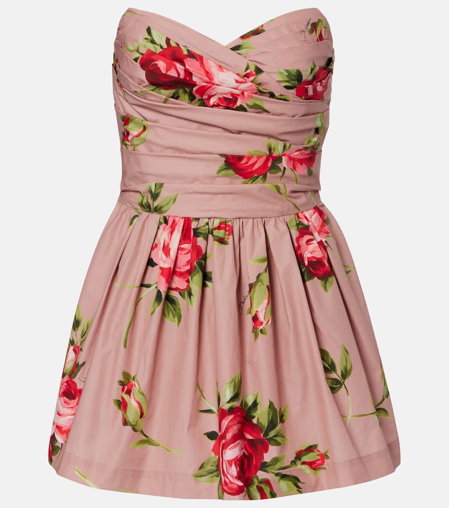 Floral strapless cotton minidress