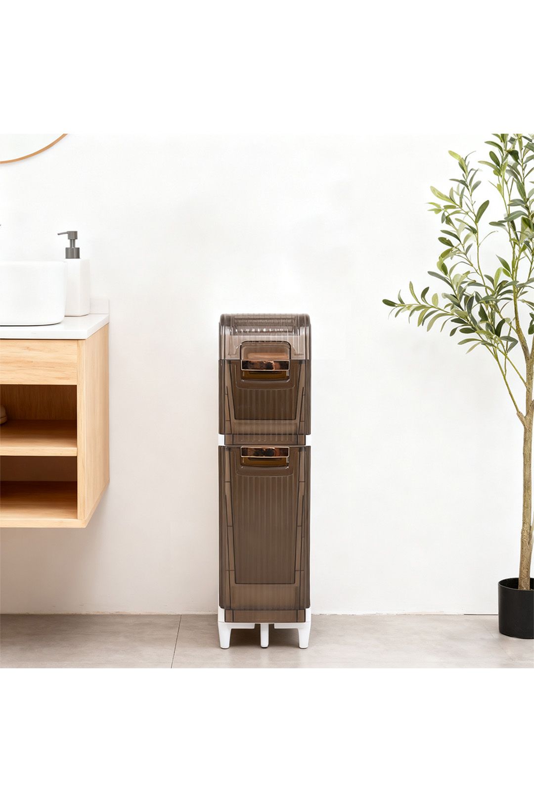 Living And Home 3-Tier Plastic Tall Narrow Storage Cabinet Bathroom Storage Cupboard With Wheels In White