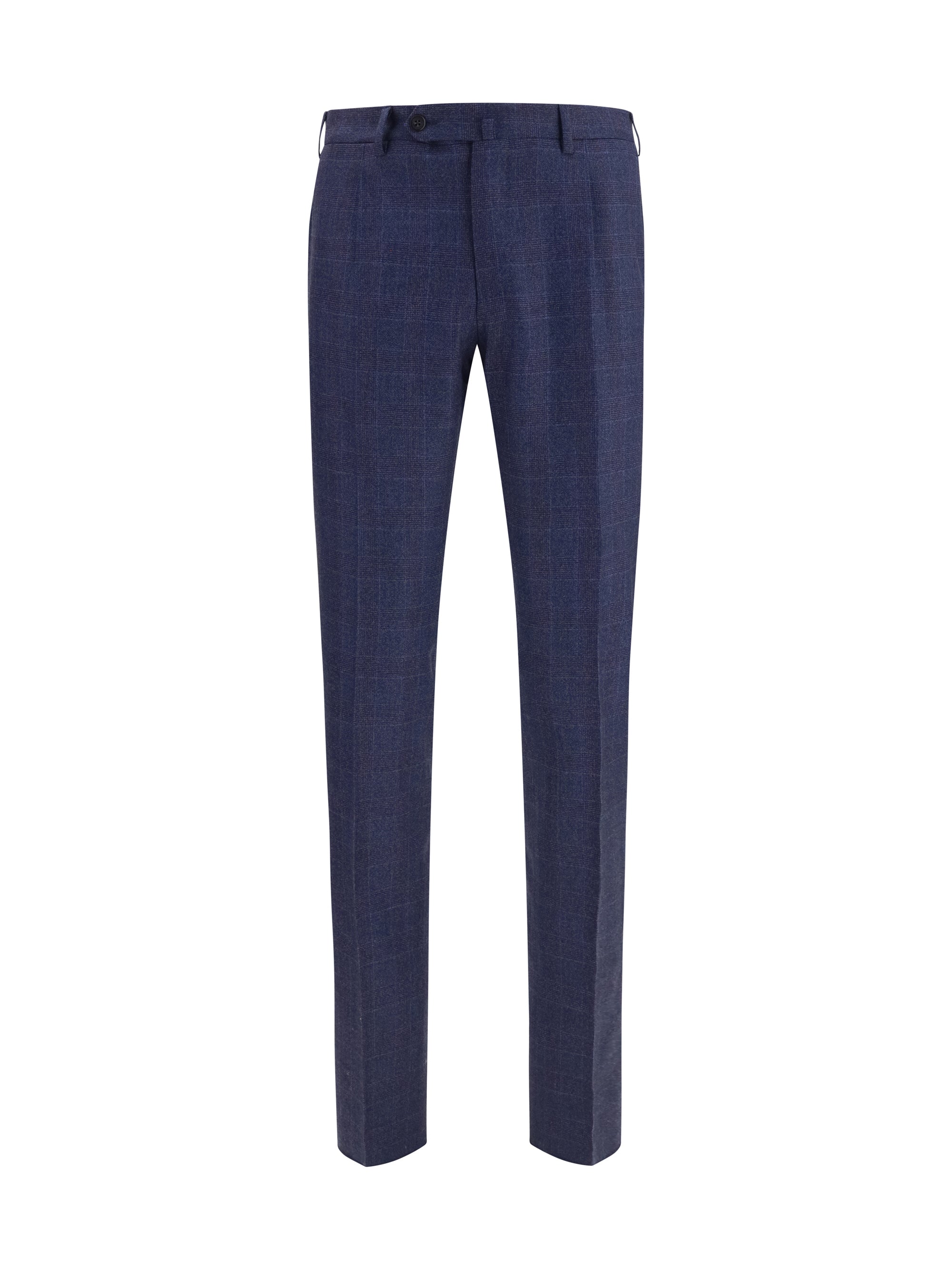 Tone-on-Tone Checked Wool Trousers — Navy