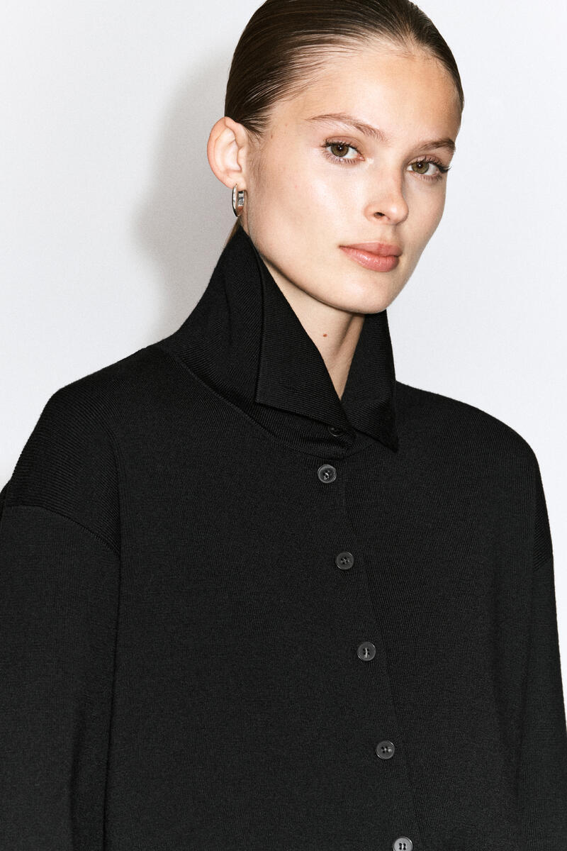 Merino Wool Mock-Neck Cardigan