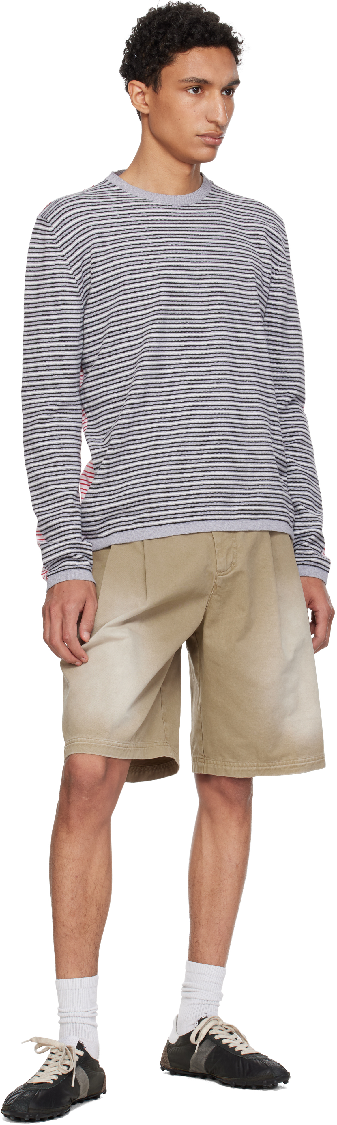 Beige Pleated Chino Woven Denim Shorts