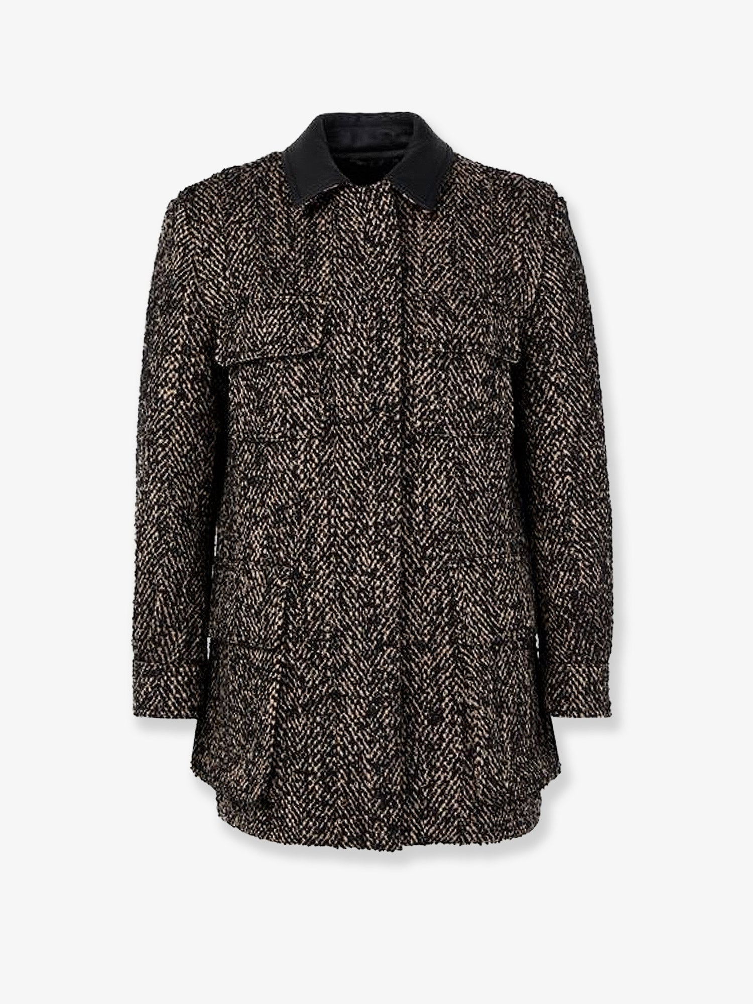 Virgin Wool Herringbone Coat — Black
