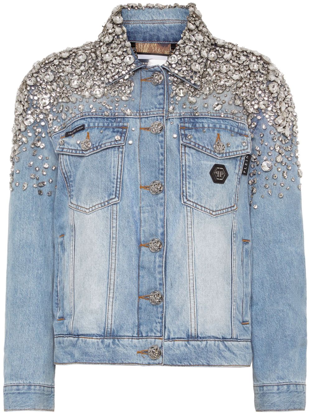 Crystal-embellished denim jacket - Blue