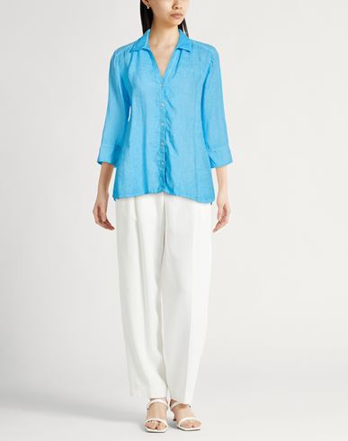 Woman Shirt Azure Size 6 Linen