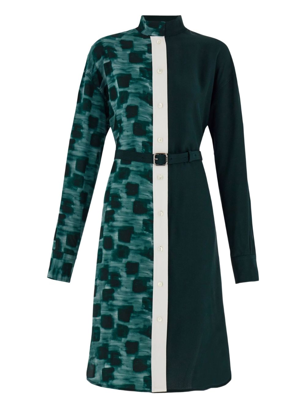 Colour-blocked belted shirt dress - Green